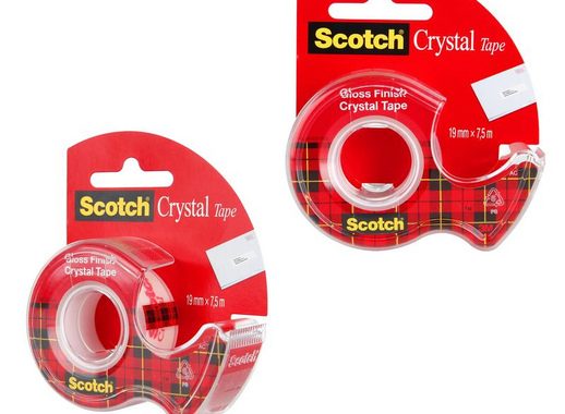 Клейкая лента канцелярская Scotch Crystal прозрачная 19 мм х 7.5 м (с диспенсером)